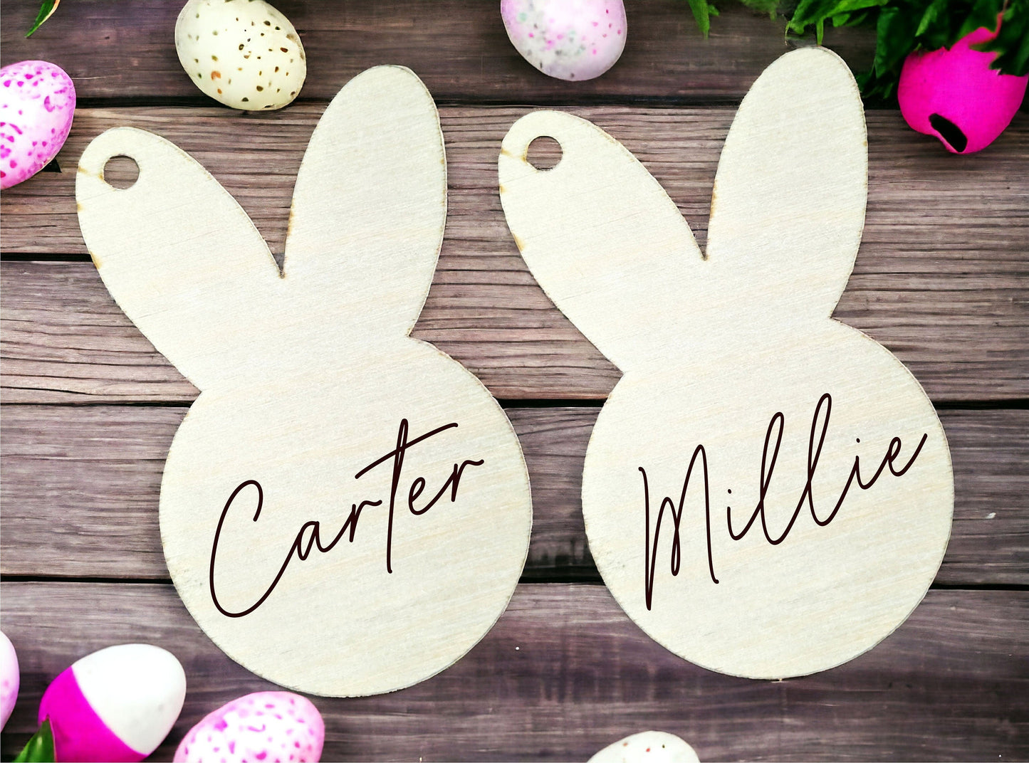 Personalized Easter Basket Name Tag - Minimalist Egg and Bunny Design