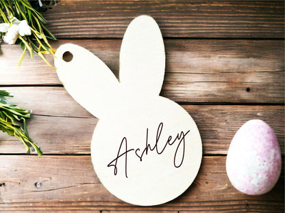 Personalized Easter Basket Name Tag - Minimalist Egg and Bunny Design