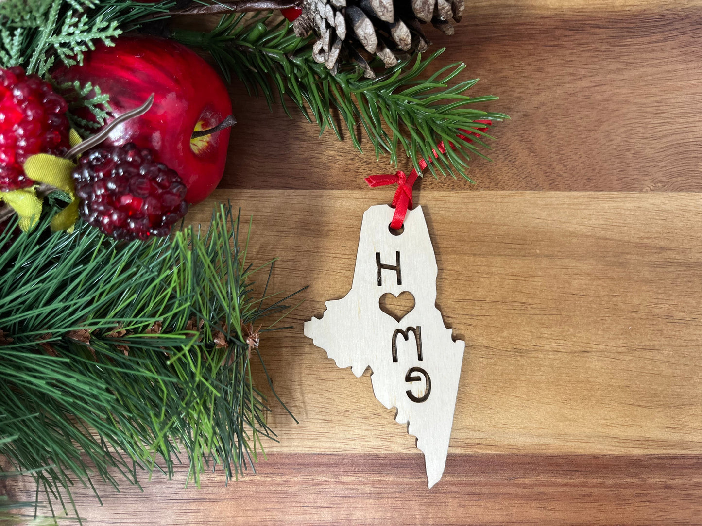 Maine State Wood Christmas Ornament