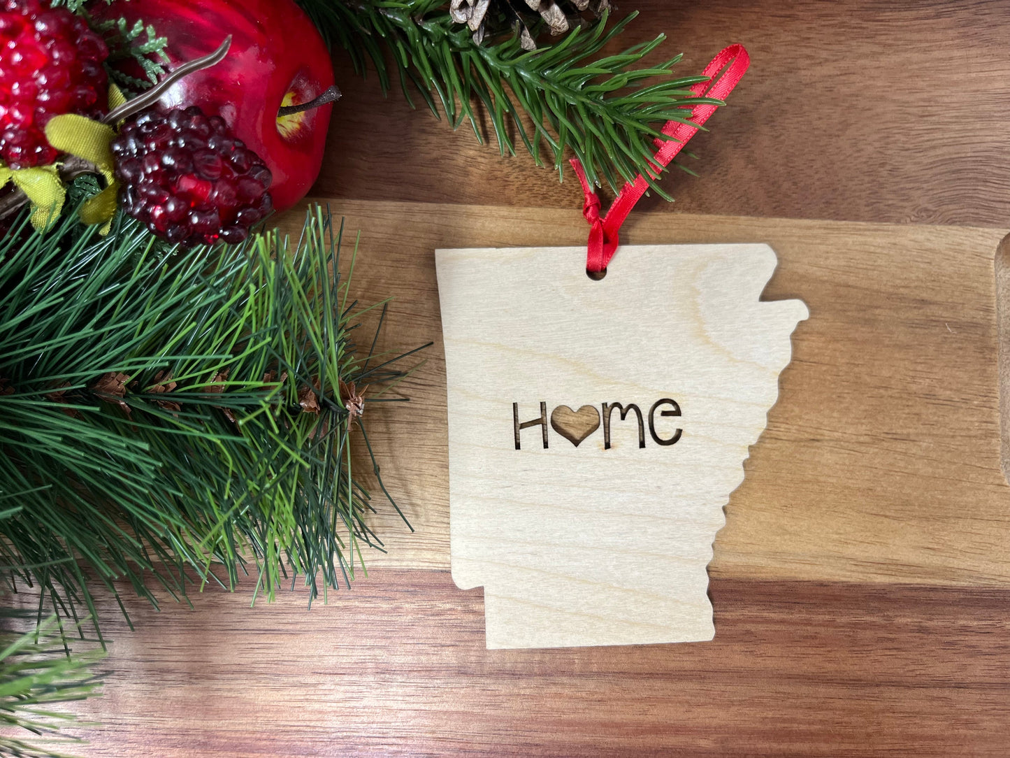 Arkansas State Wood Christmas Ornament
