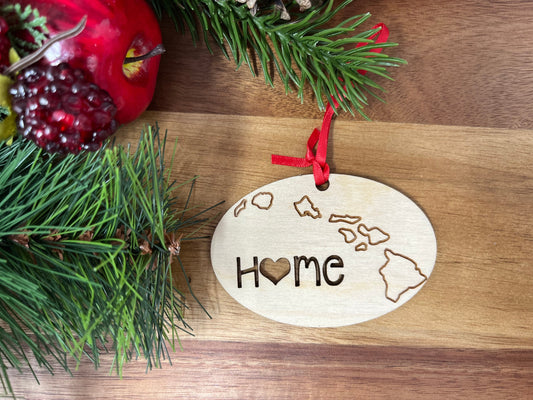 Hawaii State Wood Christmas Ornament