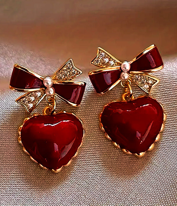 PUFFY HEART RIBBON EARRING