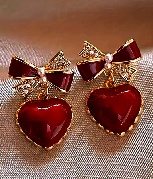 PUFFY HEART RIBBON EARRING