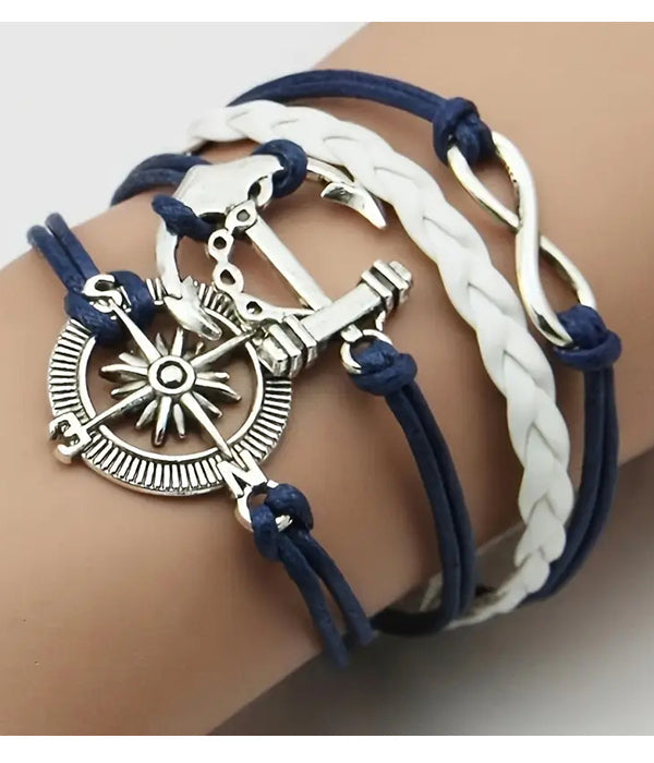 NAUTICAL THEME BRAIDED LEATHERETTE BRACELET - ANCHOR