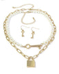 KEY AND LOCK PENDANT PEARL CHAIN DOUBLE NECKLACE SET