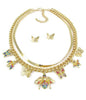 CRYSTAL BEE CHARM PENDANT AND DOUBLE LAYER CHUNKY CHAIN NECKLACE SET