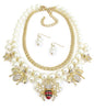 EPOXY BEE CHARM PENDANT AND DOUBLE LAYER PEARL AND CHUNKY CHAIN
