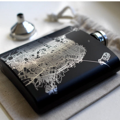 Minneapolis - Minnesota Map Hip Flask in Matte Black