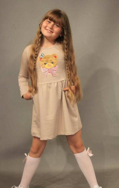 Teddy bear print Girl dress 3/7 years old