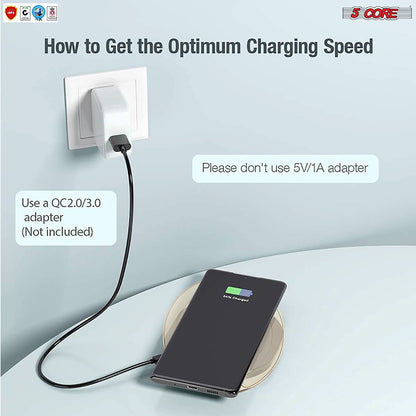 5Core Wireless Phone Charging Pad 15W Qi-Certified Fast Charger Mat