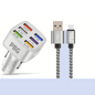 PBG LED 6 Port Car Charger and 10FT XL Zebra Charger Compatible for