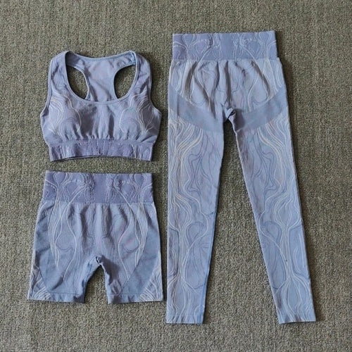 Seamless Sports Set Women Crop Top Bra Leggings Sports Shorts Yoga