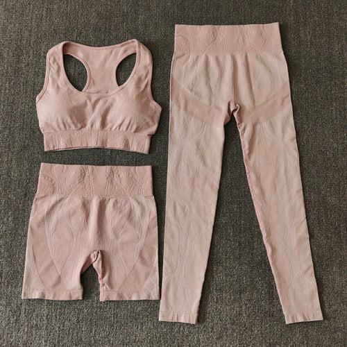 Seamless Sports Set Women Crop Top Bra Leggings Sports Shorts Yoga