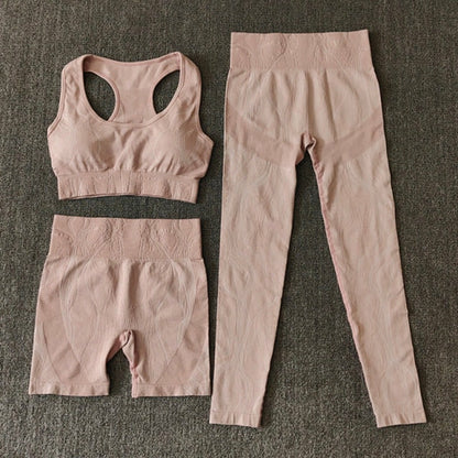 Seamless Sports Set Women Crop Top Bra Leggings Sports Shorts Yoga