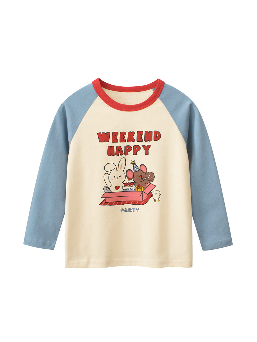 Autumn Arrival Kids Girls Cartoon Print Crew Neck Long Sleeves Color