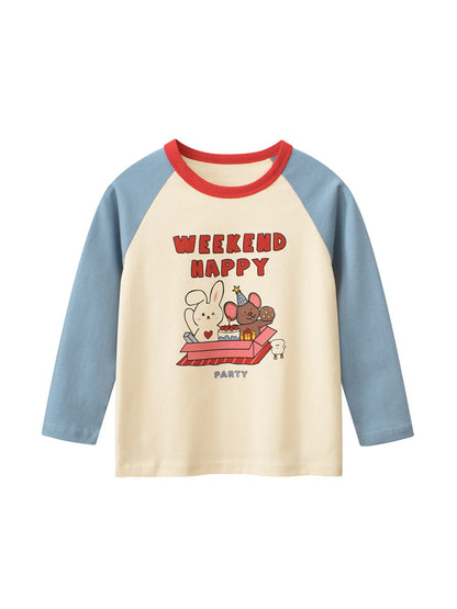 Autumn Arrival Kids Girls Cartoon Print Crew Neck Long Sleeves Color