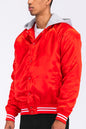 Satin Hooded Varsity Jacket Snap Button Closure BJ220