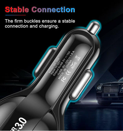 4 Port LED Car Charger + 3 in 1 Cable Combo Blue