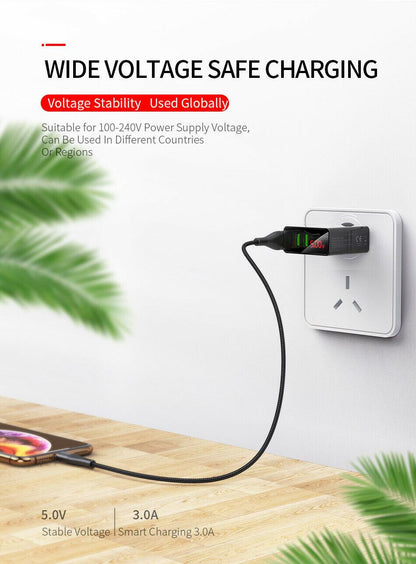 3 Port LED Fast Quick Charge QC 3.0 USB Hub Display Wall Charger