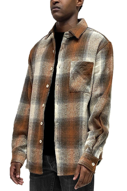 Flannel Shacket Shirt Jacket Wool Blend Button Down