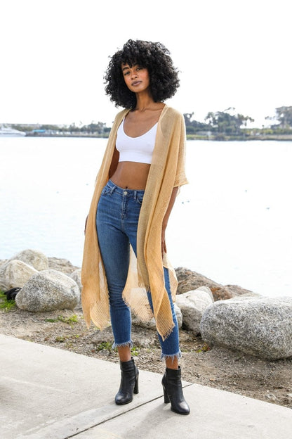Sequin Border Frayed Kimono