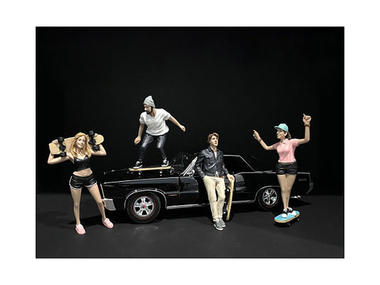 Skateboarders Figurines 4 piece Set for 1/24 Scale Models by American