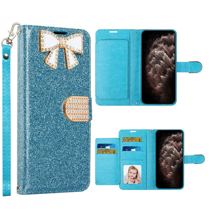 KIKO Ribbon Bow Crystal Diamond Flip Wallet Case for iPhone 13 Pro Max